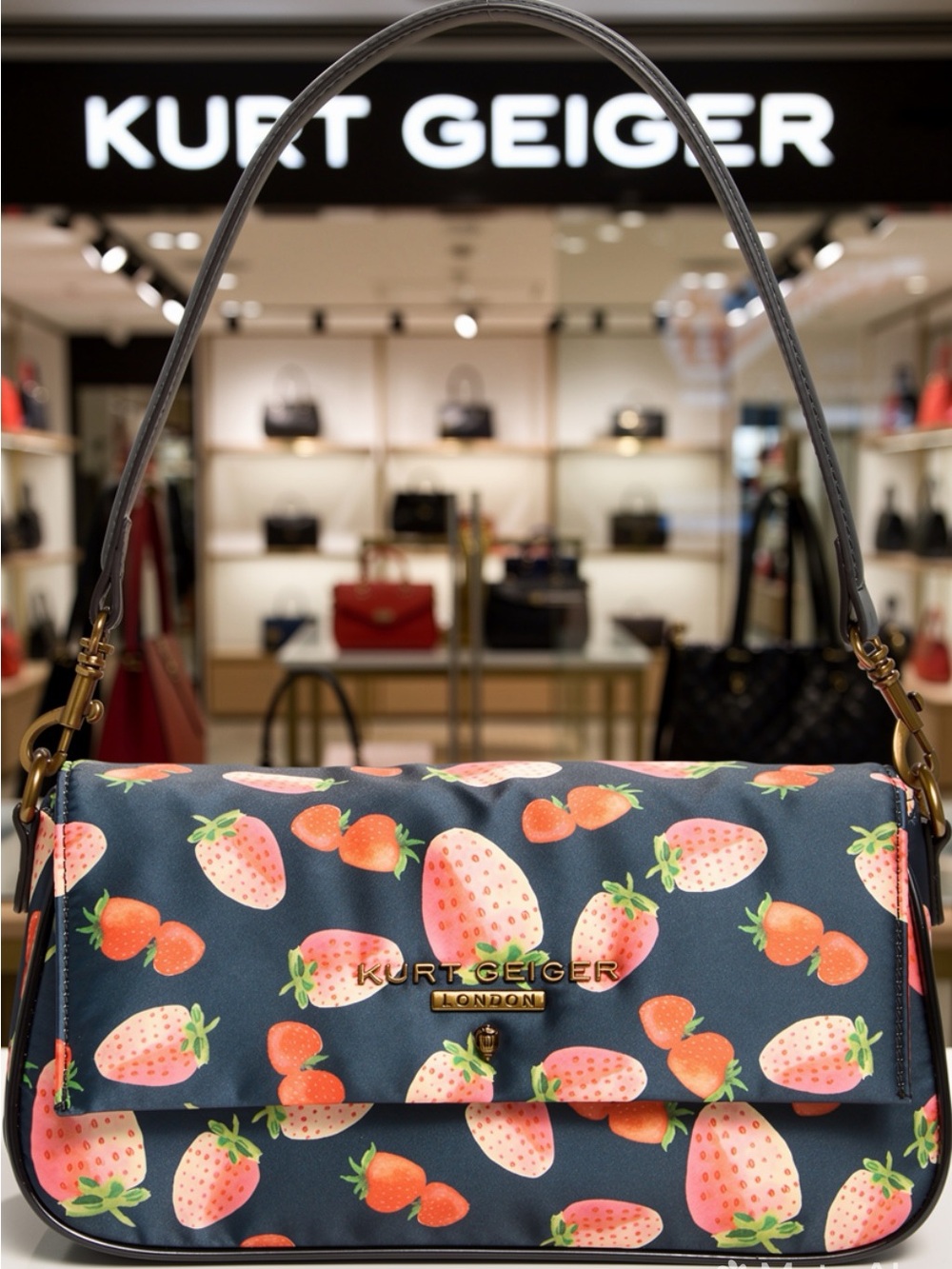 Kurt Geiger Navy Strawberry-Print Shoulder Bag